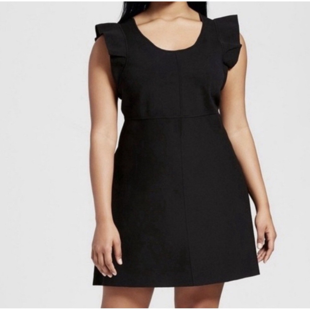 Victoria Beckham for Target Black Ruffle Sleeve Sweater Knit Dress M Minimalist